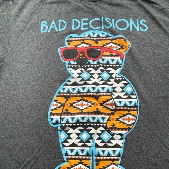 2 Monkeys Bad Decisions Tee Shirt Gray Size M - Picture 2 of 5